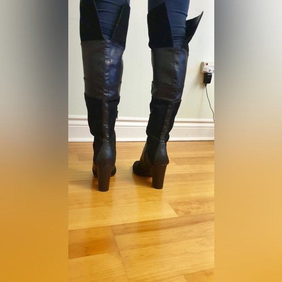 NEW BAR III OVER THE KNEE BLACK LEATHER AND SUEDE BOOTS- SIZE 7.5 M - Picture 3 of 9